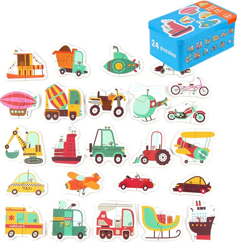 Baby Puzzle Montessori Educational Toys Wood Puzzle Games Iron Box Children Animal Wooden Puzzles For Kids 2 3 4 Year