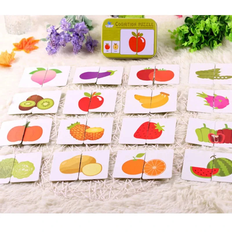 Baby Puzzle Montessori Educational Toys Wood Puzzle Games Iron Box Children Animal Wooden Puzzles For Kids 2 3 4 Year