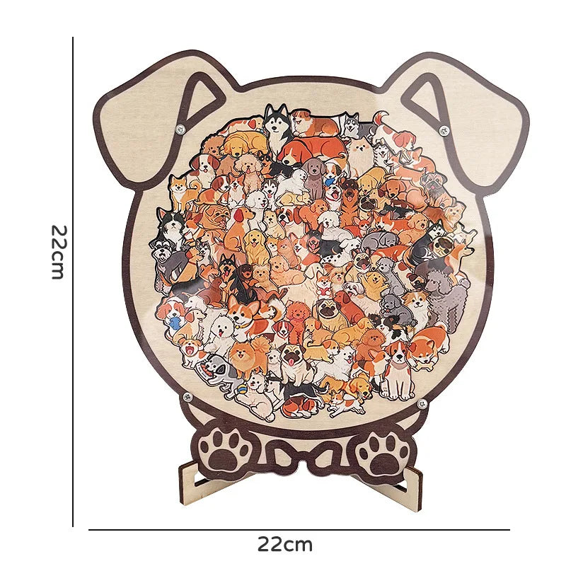 Wooden Cat Shaped Jigsaw Puzzle with Frame Irregular Pieces Stress Relief Educational Toy Home Decor Gift for Kids Adults Lovers