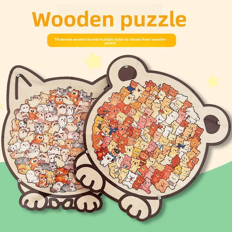 Wooden Cat Shaped Jigsaw Puzzle with Frame Irregular Pieces Stress Relief Educational Toy Home Decor Gift for Kids Adults Lovers