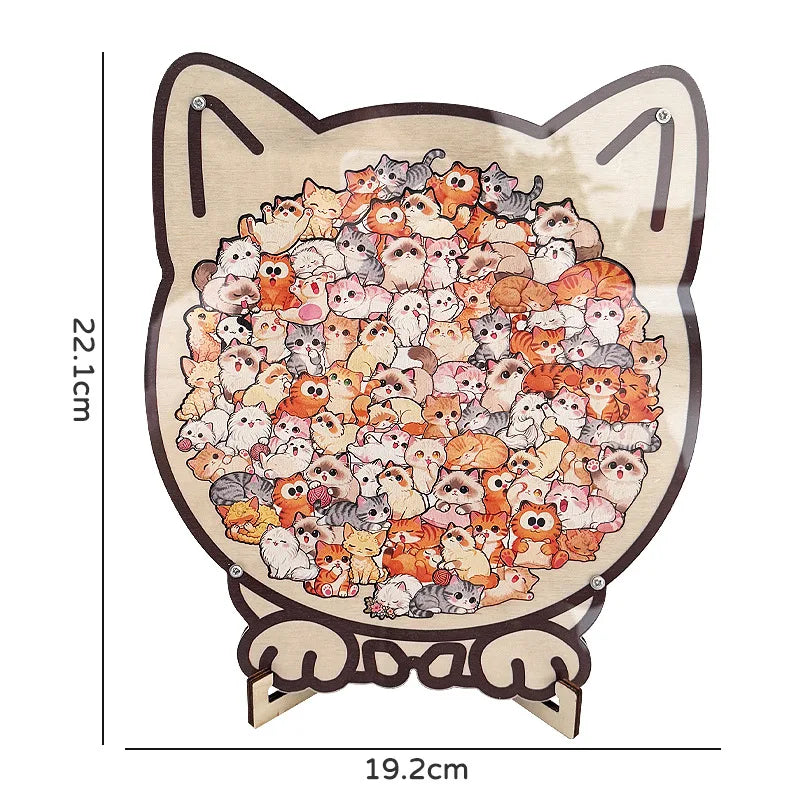 Wooden Cat Shaped Jigsaw Puzzle with Frame Irregular Pieces Stress Relief Educational Toy Home Decor Gift for Kids Adults Lovers