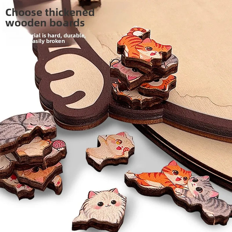 Wooden Cat Shaped Jigsaw Puzzle with Frame Irregular Pieces Stress Relief Educational Toy Home Decor Gift for Kids Adults Lovers