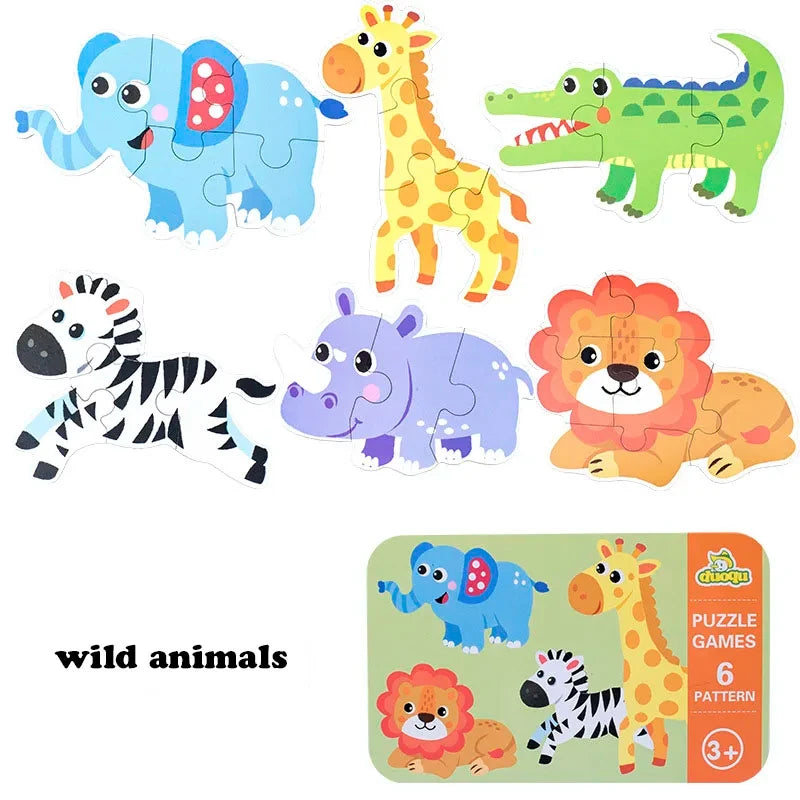 Baby Puzzle Montessori Educational Toys Wood Puzzle Games Iron Box Children Animal Wooden Puzzles For Kids 2 3 4 Year