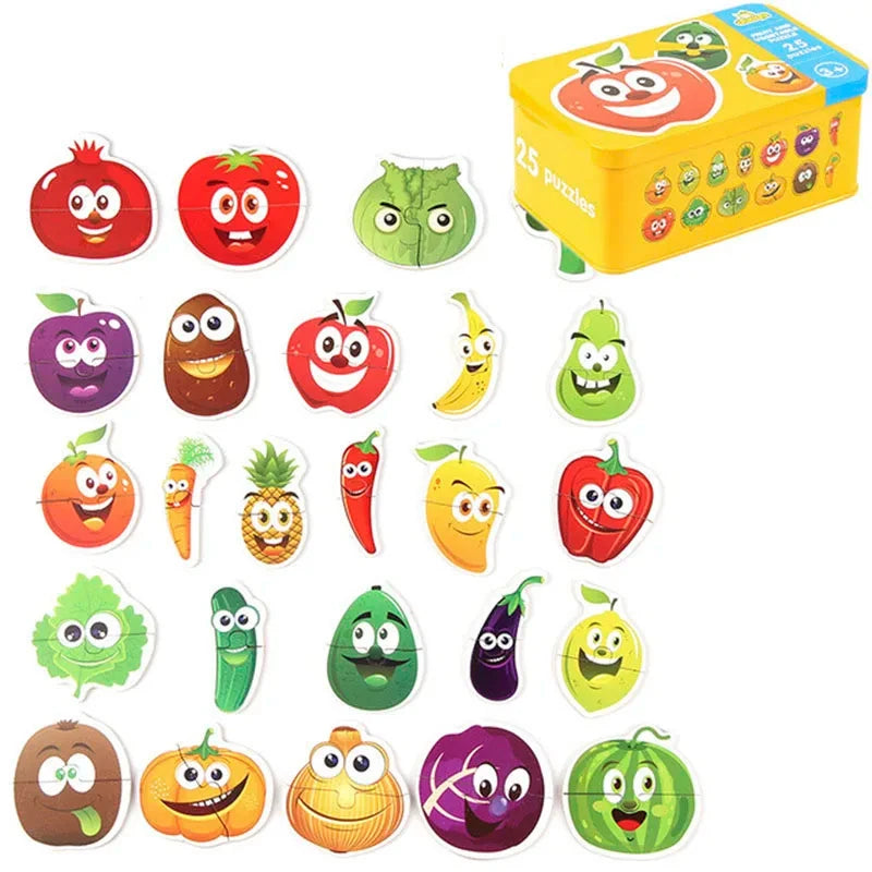 Baby Puzzle Montessori Educational Toys Wood Puzzle Games Iron Box Children Animal Wooden Puzzles For Kids 2 3 4 Year