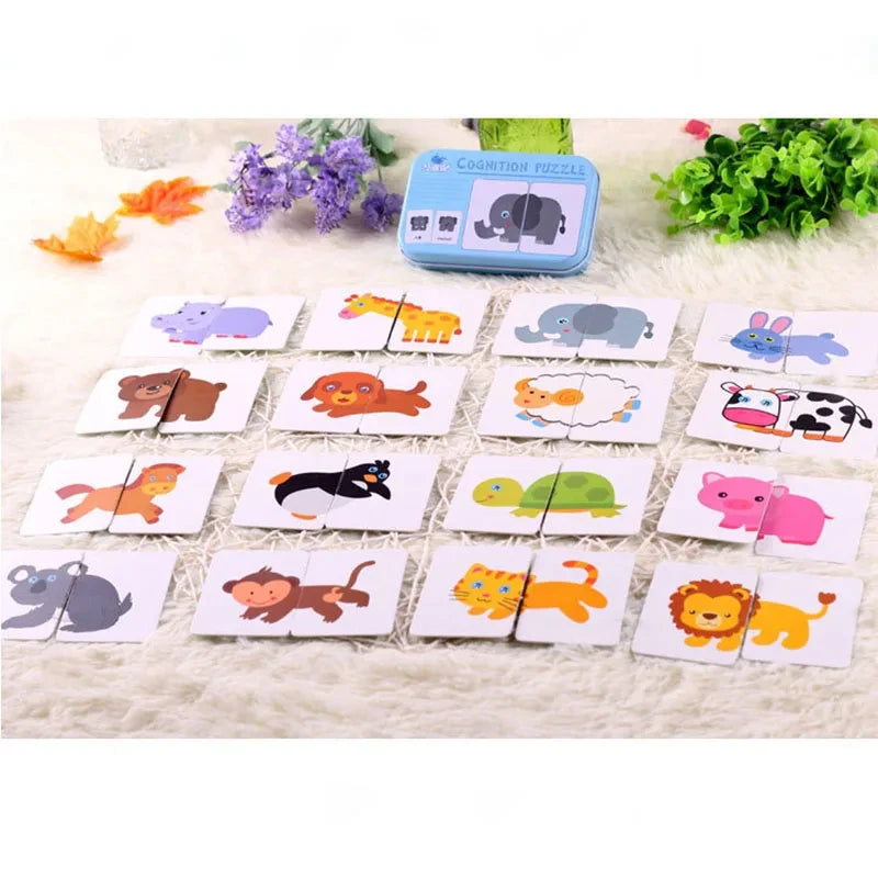 Baby Puzzle Montessori Educational Toys Wood Puzzle Games Iron Box Children Animal Wooden Puzzles For Kids 2 3 4 Year