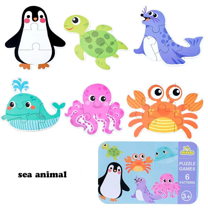 Baby Puzzle Montessori Educational Toys Wood Puzzle Games Iron Box Children Animal Wooden Puzzles For Kids 2 3 4 Year